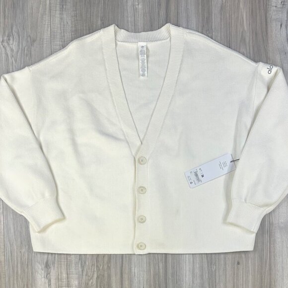 Alo Yoga Scholar Cardigan Sweater White - Picture 2 of 5